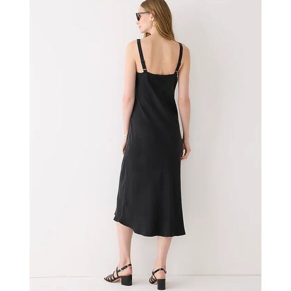 J Crew Gwyneth V-Neck Slip Cupro Blend Black Party Dress US Womens 14 NEW - Picture 2 of 7